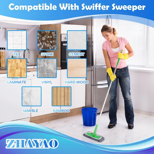 Miniatura 6 de 6 almohadillas de microfibra reutilizables compatibles con Swiffer Sweeper, paños de barrido en seco y paños húmedos, almohadillas lavables