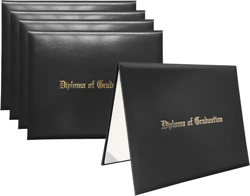 Miniatura 40 de Funda para diploma 8.5”x11” impresa “Diploma de Graduación” en cuero sintético acolchada y rica en color de TngHui, negra