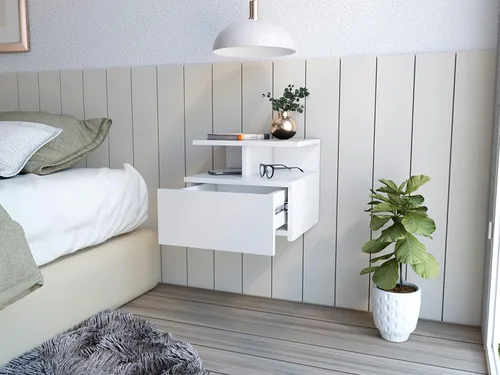 Miniatura 5 de Mesita de noche flotante Flopini, un cajón -Blanco -Dormitorio