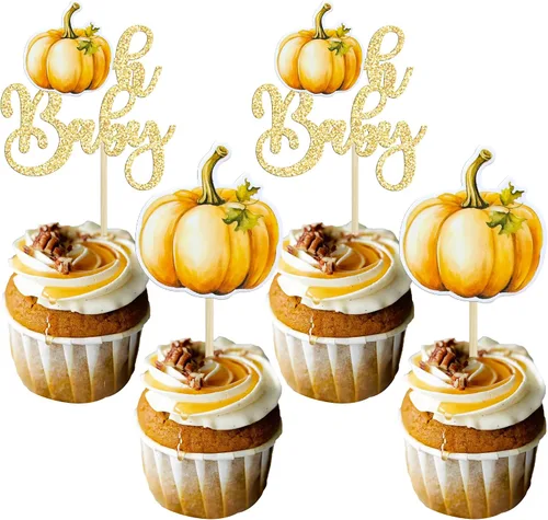 Miniatura 21 de 24 adornos de calabaza para cupcakes con purpurina para otoño, hojas, flores, calabaza, cupcakes, decoración de pasteles para Halloween, decoración