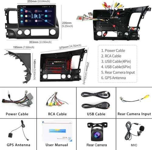Miniatura 8 de para Honda Civic 2006-2011 Estéreo de coche Android Carplay inalámbrico Soporte para Android Auto inalámbrico con WiFi Navegación GPS Cámara