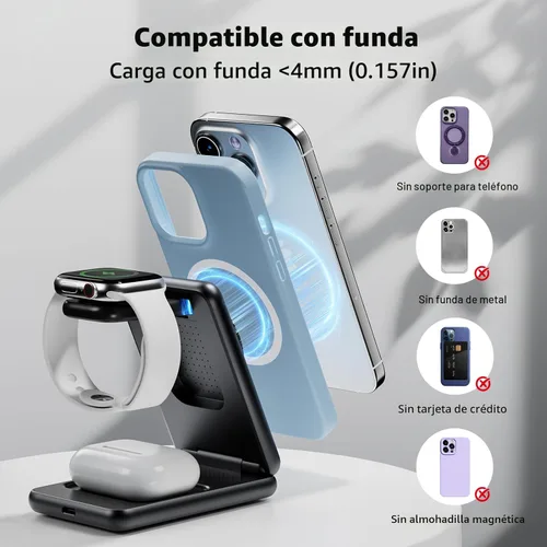Miniatura 9 de Estación de carga 3 en 1 de Acer para iPhone, soporte de cargador inalámbrico, cargador MagSafe rápido de 15W para iPhone 17 16 15 14 13 12 Series
