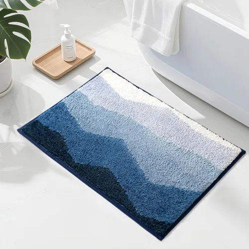 Miniatura 10 de Sunlit Alfombra de baño azul ombré, alfombra de baño náutica para baño, antideslizante, 24 x 17 pulgadas, azul y blanco