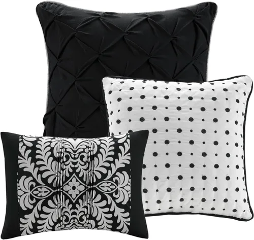 Miniatura 12 de Madison Park Vienna - Colcha reversible de algodón, diseño de costuras de lujo, para todas las estaciones, ropa de cama transpirable, fundas, Negro