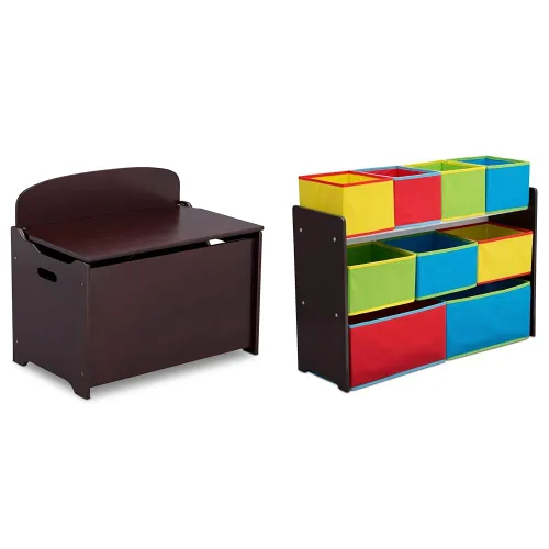 Delta Children MySize - Caja de juguetes de lujo, certificado Greenguard Gold, chocolate oscuro y organizador de juguetes de lujo con contenedores