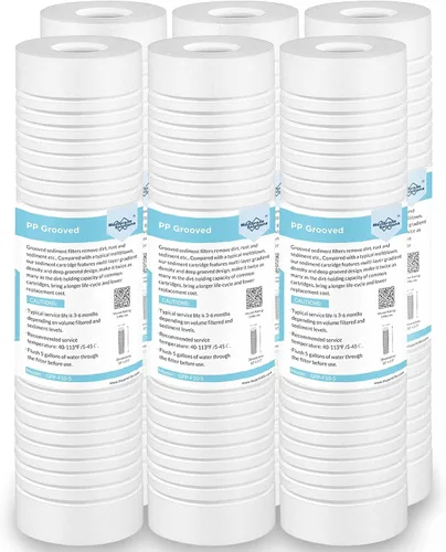 Membrane Solutions Cartucho de filtro de agua de sedimentos ranurados (paquete de 6), filtro de agua de 5 micrones para toda la casa, reemplazo