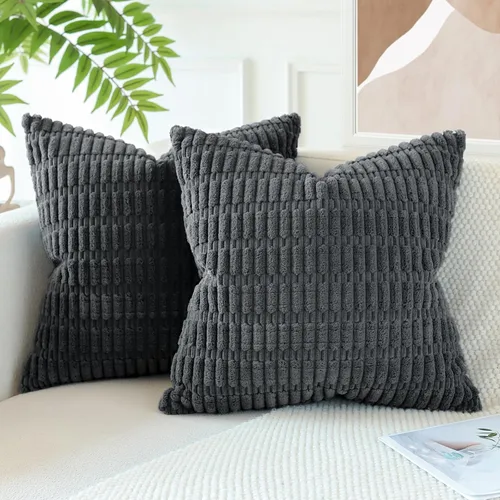 Miniatura 3 de OTOSTAR - Paquete de 2 fundas de cojín decorativas de pana suaves y a rayas estilo boho, fundas de cojín cuadradas para decoración del hogar, fundas