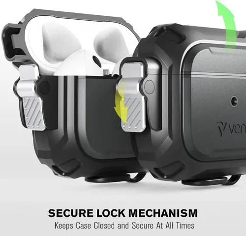 Miniatura 4 de VENA vArmor - Funda resistente compatible con Apple Airpods 3 2021, mecanismo de bloqueo seguro, resistente a prueba de golpes, con mosquetón