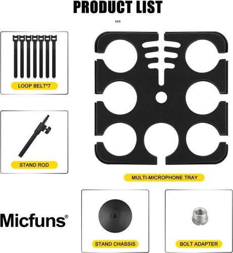 Miniatura 2 de Soporte para micrófonos múltiples, soporte de micrófono con cable e inalámbrico para soporte, soporta hasta 7 micrófonos, aluminio, negro con soporte