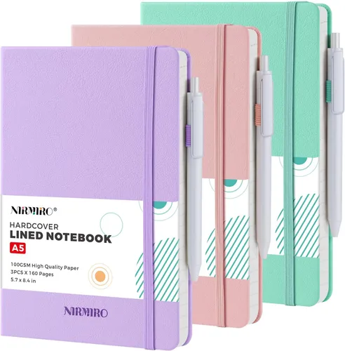 Miniatura 11 de Paquete de 3 cuadernos rayados con bolígrafo, cuadernos A5 (5.7 x 8.4 pulgadas) de tapa dura de cuero para mujeres y hombres, trabajo, 160 páginas