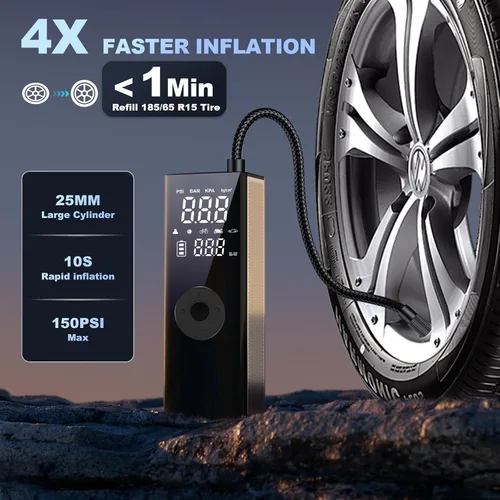 Miniatura 3 de TECBOT Inflador de neumáticos, compresor de aire portátil, 20000 mAh y 150 PSI 4 veces más rápido inflado, bomba de neumáticos con medidor