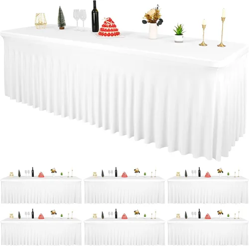 Miniatura 35 de 2 Packs Black Spandex Table Clothes for 6 Foot Rectangle Tables, Wrinkle Resistant Fitted Tables Cover, Washable Stretch Table Skirts for Weddings