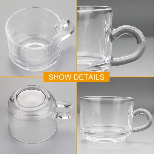 Miniatura 3 de Taza de café transparente con asa de 6 onzas, juego de 12 tazas de café de vidrio transparente de alta calidad, tazas de té para bebidas frías