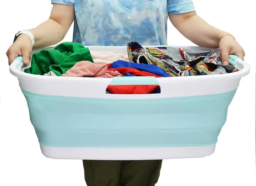 Miniatura 6 de SAMMART Cesta de plástico plegable para ropa sucia de 44 litros – Contenedor/organizador plegable – Tina de lavado portátil – Cesta de ahorro