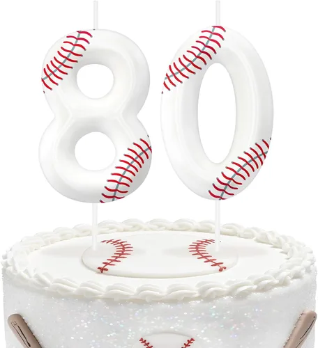 Miniatura 9 de Velas de cumpleaños con el número 0 de béisbol, decoración de pastel con temática de béisbol para niños y niñas, decoraciones de pasteles