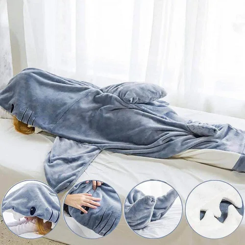 Miniatura 7 de inkArts Manta de Tiburón con Capucha y Mono para Adulto y Niño, Bolsa de Dormir de Tiburón Usable, Mono Cómodo y Suave para Disfraz S: Para 49-53