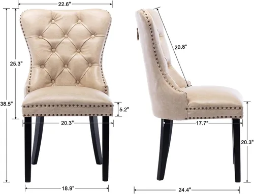 Miniatura 2 de CIMOTA Juego de 2 sillas de comedor de cuero beige, modernas de mediados de siglo, sillas de comedor tapizadas para cocina, comedor, cómodas sillas
