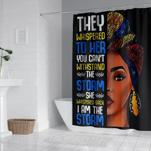 Miniatura 4 de Cortina de ducha de mujer africana, cortina de ducha de tela negra afroamericana, divertidas, citas inspiradoras, impermeable, decoración de baño