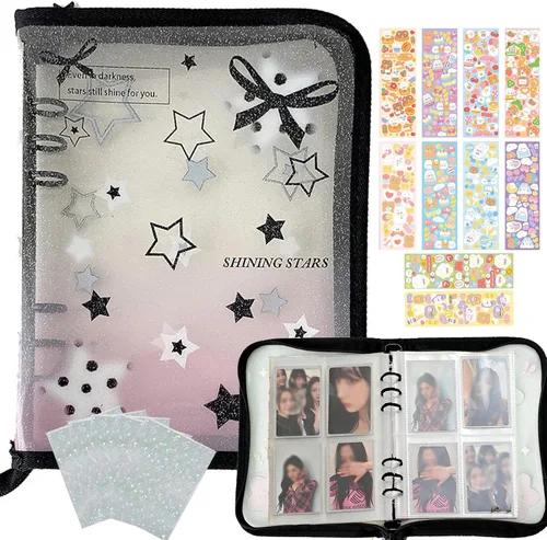 Miniatura 22 de Carpeta de tarjetas fotográficas Kpop 3 pulgadas Libro de soporte para tarjetas fotográficas Kpop con 50 fundas holográficas para tarjetas y Morado