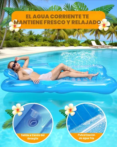 Miniatura 4 de Snowalva Inflatable Tanning Pool Lounger Float, Pool Floats Adult with Automatic Spray Cooling, 5 in 1 Suntan Tub Raft Floatie, Sunbathing Bed