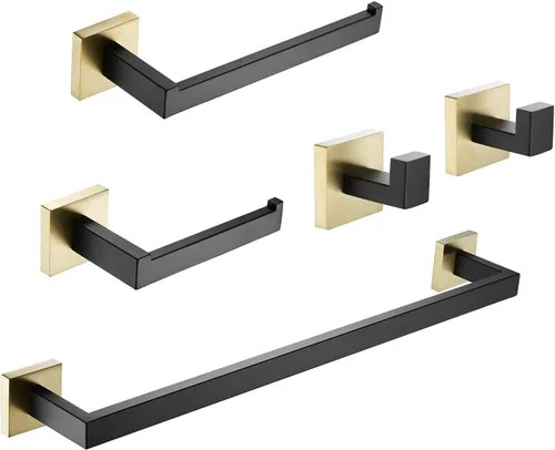 Juego de accesorios de baño de 23.6 pulgadas, 2 ganchos para toallas, soporte para papel higiénico, soporte para toallas de mano, accesorios de baño