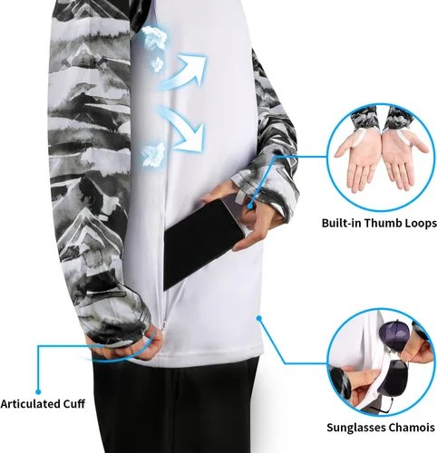 Miniatura 51 de Palmyth - Camiseta de pesca para hombre, con manga larga, protección solar ultravioleta FPU 50+, con bolsillo