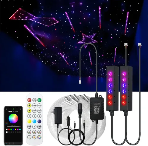 Miniatura 12 de AKEPO - Kit de luz de fibra óptica RGB de 3.2 W, 6 orificios, controlado a través de aplicación, para el hogar y el automóvil, 13.1 pies, 360