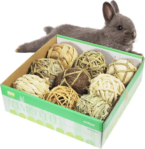 Miniatura 11 de andwe Pelotas de juego para animales pequeños, juguetes para masticar y golosinas para conejos, cobayas, chinchilla, conejito degus, jaula