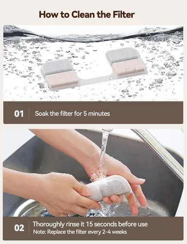 Miniatura 5 de Paquete de 6 filtros de repuesto + 6 esponjas de bomba para fuente de agua de gatos [FN-W17] – Filtros de fuente de agua para mascotas de 108 onzas