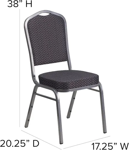 Miniatura 3 de Flash Furniture HERCULES Series - Silla apilable para banquetes con respaldo de corona en tela negra con estampado, marco de vena plateada Tela