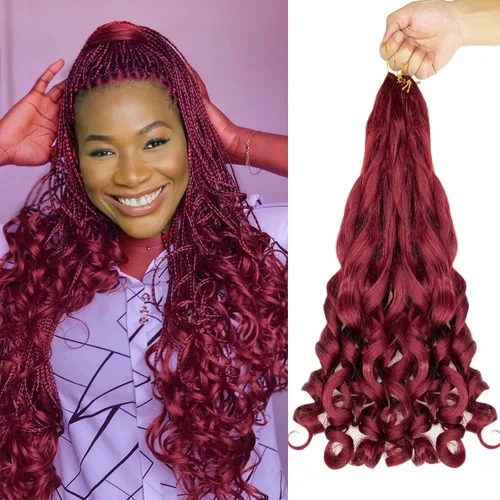 Paquete de 8 paquetes de cabello trenzado francés, 18 pulgadas, cabello de ganchillo en espiral ondulado suelto para mujeres negras, preestirado con