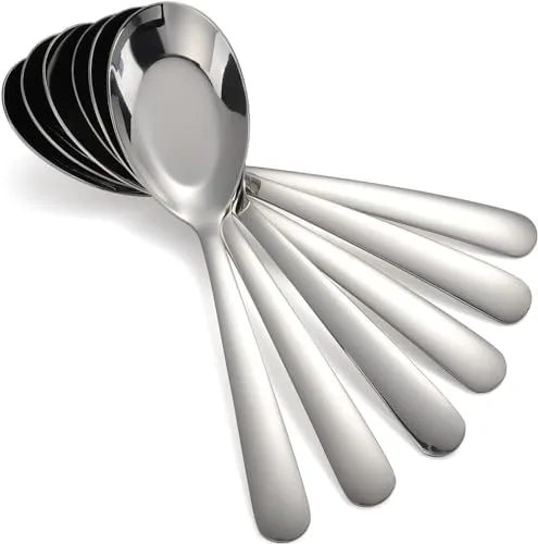 Miniatura 4 de Cucharas de sopa de acero inoxidable Juego de 12 cucharas de cena de mango largo, cuchara de sopa asiática plateada para Ramen Thai Miso