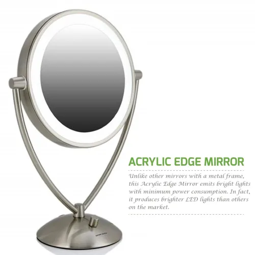 Miniatura 10 de Ovente Espejo de maquillaje de mesa iluminado de 9.5 pulgadas, LED, regulable, 1 lupa 5X, 360 ajustable, doble cara, funciona con batería, funciona