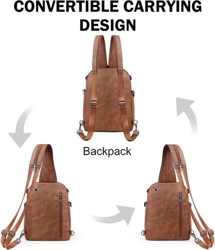 Miniatura 4 de FADEON Bolso bandolera grande para mujer, bolso cruzado de cuero de diseñador, mochila convertible, mochila antirrobo para viajes, 1 estilo retro 1