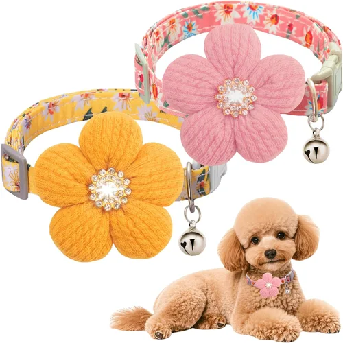Miniatura 15 de Collar para perro mediano con flor, collares de perro para perros medianos Collar para niña Collar de perro lindo con campana, longitud ajustable