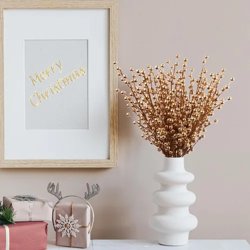 Miniatura 2 de Larksilk 12 tallos artificiales en aerosol de rosa de bayas rojas – Bayas de acebo para decoración de Navidad, manualidades, vacaciones y decoración