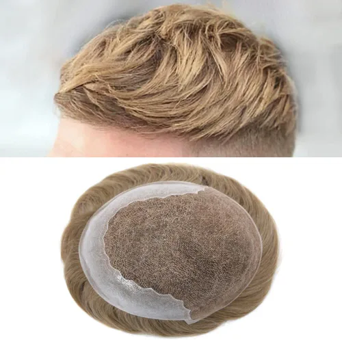 Miniatura 110 de Toupee - Sistemas de reemplazo de cabello para hombre, encaje frontal suizo, nudo blanqueado, pieza de cabello humano natural 1# negro azabache, 8 x
