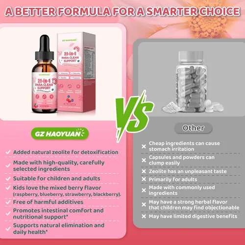 Miniatura 7 de Gotas de limpieza intestinal 21 en 1 - Ajenjo, nogal negro, zeolita, clorella, probióticos 10B y clavo de olor, apoya la desintoxicación líquida