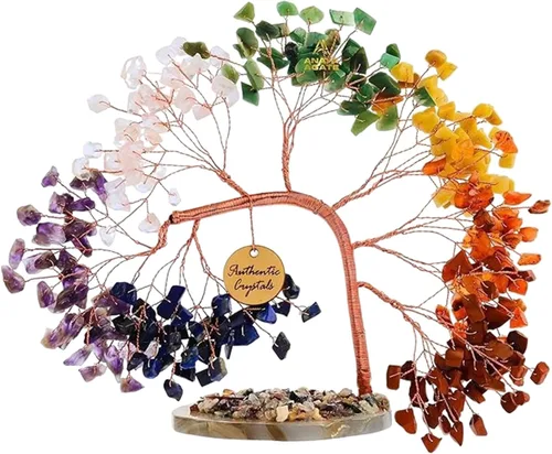 Árbol de la vida de 7 chakras de cristal ANAYA AGATE – Árboles Bonsái de piedras preciosas curativas hechas a mano para decoración del hogar y la