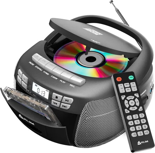Miniatura 8 de KLIM Reproductor de CD + Cinta de Casete, Boombox CD Bluetooth, Radio AM/FM, Sonido Estéreo, Control Remoto, Combo de Reproductor de CD y Cinta