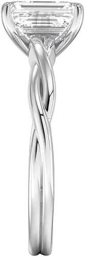 Miniatura 3 de IGI Certified Twisted Solitaire Emerald Cut Lab Created Diamond Engagement Ring In 14k White Gold (H-I Color, VS1-VS2 Clarity Center)