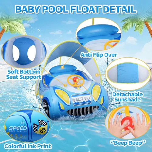 Miniatura 6 de Flotador de piscina para bebé con dosel: flotadores para bebés de 6 a 48 meses flotadores de natación Qoosea con protección solar UPF50+ y volante