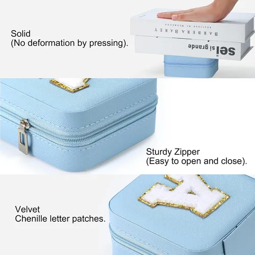 Miniatura 6 de Parima - Joyero pequeño esencial para viajes, organizador de joyerìa, regalo de hija para mamá, azul cielo, letra T
