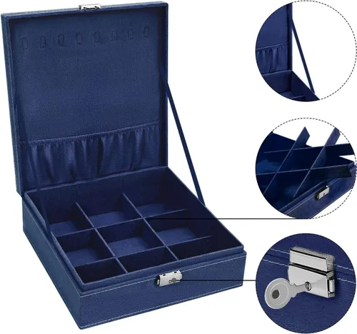 Miniatura 11 de MOSISO Joyero, organizador de almacenamiento de joyas, apilable, de doble capa, con bloqueo, para mujeres, collar, aretes, pulsera, anillo y broche