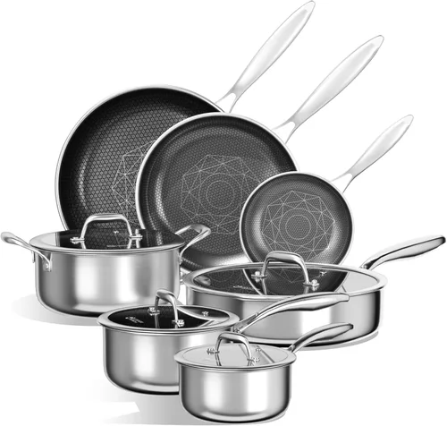 Miniatura 9 de COOKER KING Juego de 6 ollas antiadherentes híbridas de 1.5 y 2 cuartos de galón y ollas de 5 cuartos con tapas de vidrio, utensilios de cocina