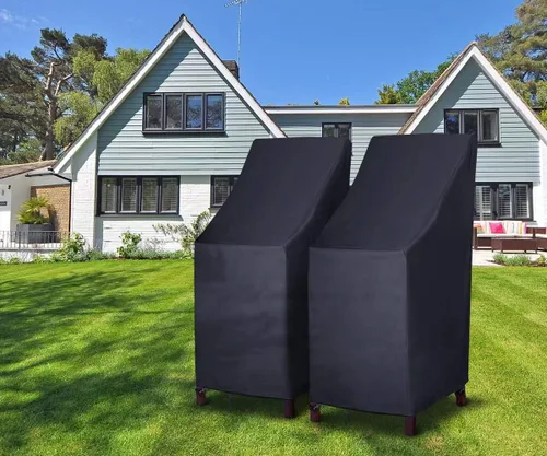 Miniatura 6 de Fundas apilables para sillas de patio, fundas para sillas de exterior con respaldo alto, 600D, resistentes al agua, fundas para muebles de jardín