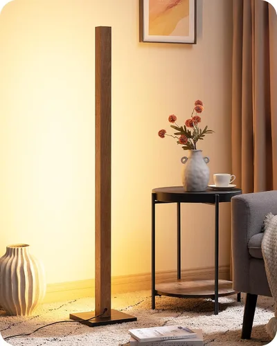 Miniatura 8 de EDISHINE Lámpara de pie moderna de mediados de siglo con control remoto, lámpara de esquina LED de madera regulable, iluminación de ambiente Marrón