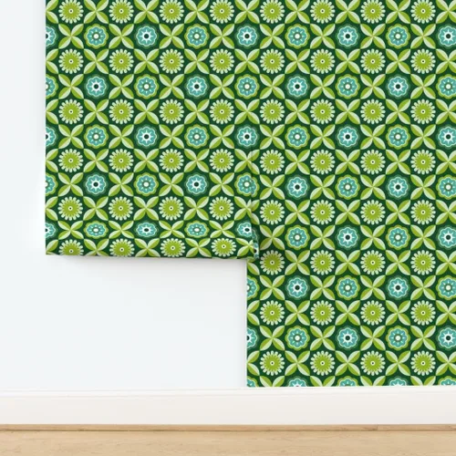 Miniatura 4 de Papel tapiz para despegar y pegar, diseño retro verde con diseño de flores vintage botánicas de los años 70 y 1960 Spoonflower