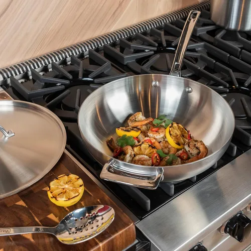 Miniatura 4 de Viking Culinary Professional - Sartén de chef de acero inoxidable de 5 capas, 12 pulgadas, incluye tapa de acero y mango ergonómico que se mantiene