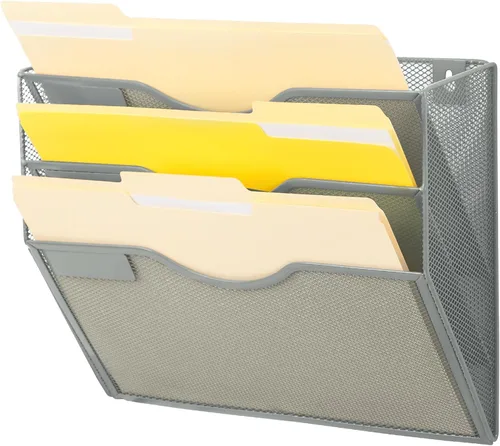 Miniatura 43 de EASEPRES Organizador de archivos de malla de 3 bolsillos para colgar en la pared, carpeta de papel para correo montada en la pared, organizador
